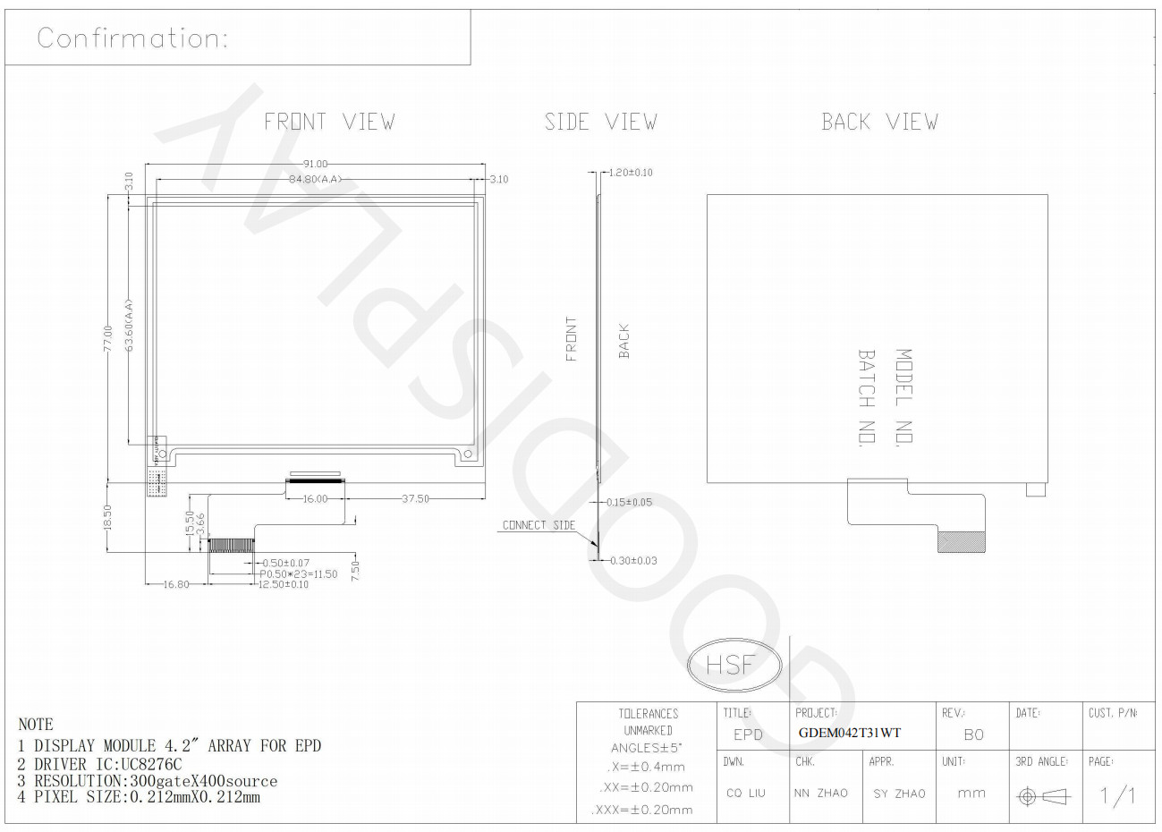 4.2'' 300*400 Monochrome Black and White E-Paper Display EPD