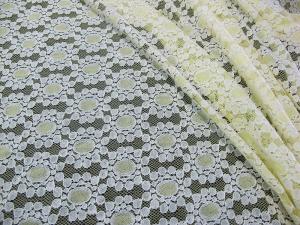 China Soft Yellow Cotton Nylon Lace Fabric Dot Floral Knitted For Lace Dress CY-DK0034 on sale