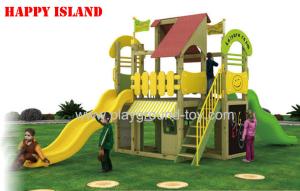 Wholesale Outdoor Wooden Plastic Kids Playground Equipment With Roof Swing Slide Climbing Net from china suppliers