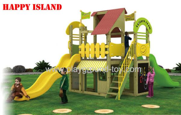 Outdoor Wooden Plastic Kids Playground Equipment With Roof Swing Slide Climbing