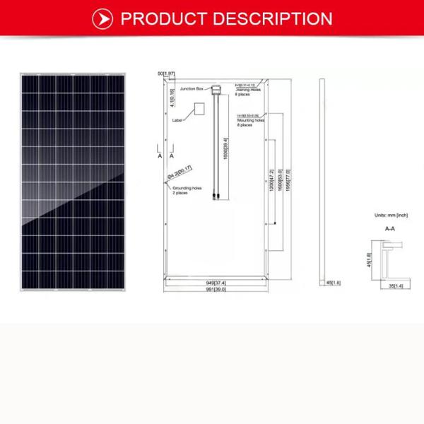 250W Pv Solar Module Panel Class a Anodic Oxidation Protection Grade IP68