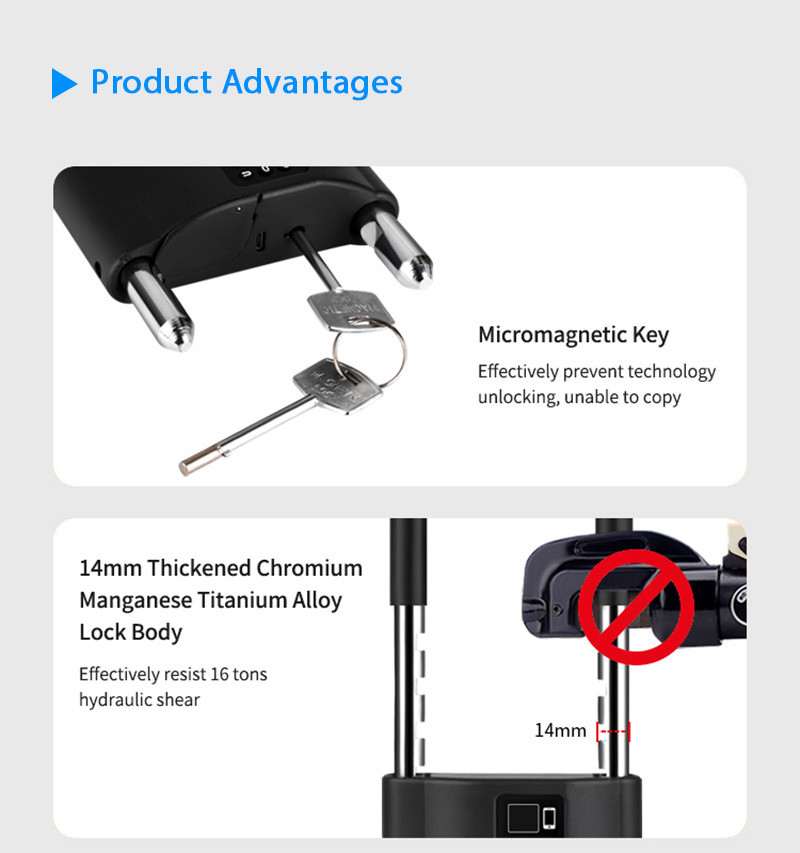 TTlock / Tuya App Stainless Steel Bicycle Lock Fingeperprint U Lock -GL-P2