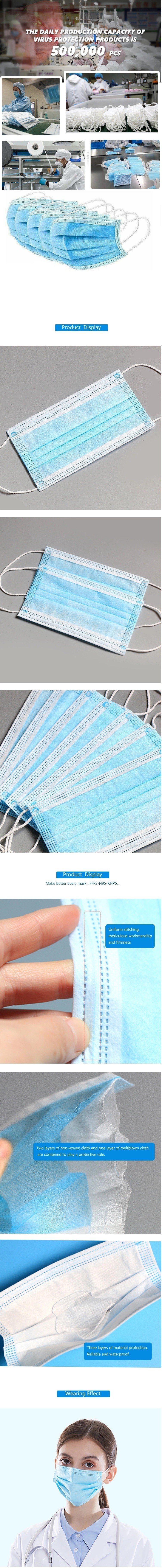 Earloop Style 3 Ply Face Mask , Meltblown Nonwoven Fabric Disposable Face Mask