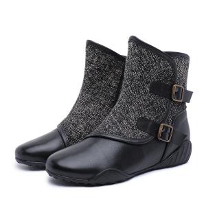 Wholesale S202 Factory mid-tube flat-bottomed autumn and winter warm leather women's shoes fashion forest cotton and linen stitchi from china suppliers
