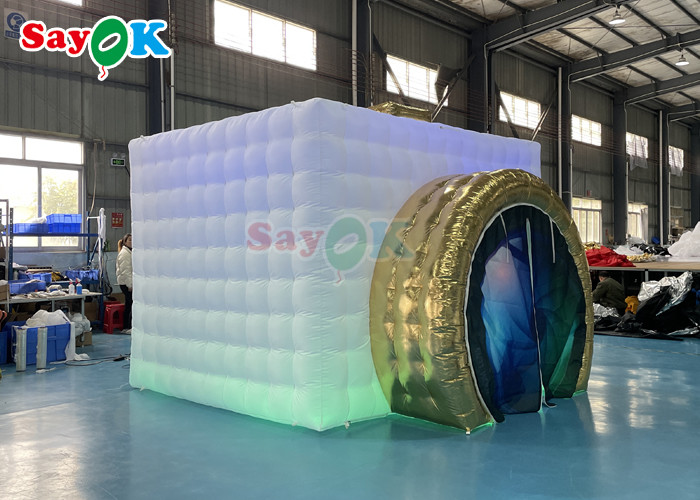 Inflatable Party Tent 3.5*2.8*2.5m LED Light Portable Inflatable Photo Booth White And Golden Color