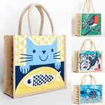 Personalized Animal Print Large Burlap Beach Bag With Cotton Handles