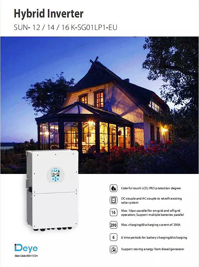 2MPPT 16kw Deye Hybrid Inverter High Voltage Hybrid Inverter SUN-16K-SG01LP1-EU