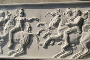 Wholesale White marble relief carved by hand/ War horse stone relief from china suppliers