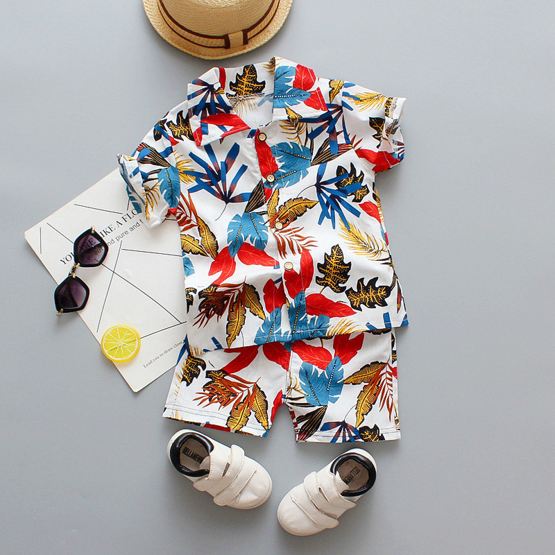 Floral Print 2023 New Beach Style Wholesale Summer baby clothes boy Formal Fashion short sleeve Shirt kids boy summer cl