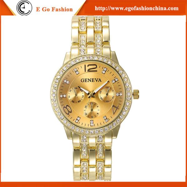 GV01 Rose Gold Luxury Geneva Watch Alloy Watches for Woman Lady Dress Watch