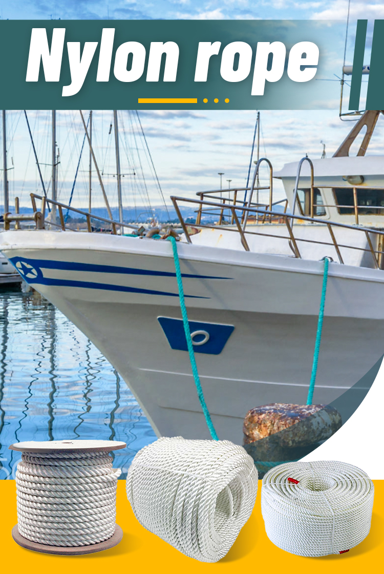 Marine Nylon Polyester 3 Strand Twisted Fishing Rope With Thimble Or Splice For Yacht
