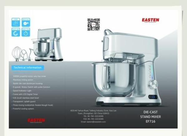Die Cast Stand Dough Mixer/ 1000W Kitchen Stand Mixer/ Multi-functional Stand