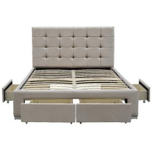 Wholesale 4 Drawer Cream Crushed Velvet Bed Frame Double Size OEM ODM from china suppliers