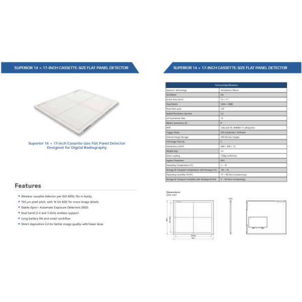 14x17-inch Active Area Flat Panel Detector with Amorphous Silicon Technology and DICOM Compatibility