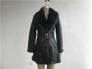 Wholesale Long Style Black Color Ladies PU Jacket With Detachable Fur Collar TW64825 from china suppliers