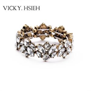 Wholesale VICKY.HSIEH Gold Ox Tone Crystal Rhinestone Flower Link Stretch Bracelet from china suppliers