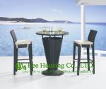 Outdoor PE Rattan Bar Stools With Seat Cushion , Aluminum Frame Bar Stool For