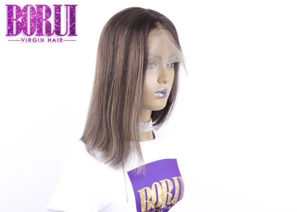 Silky Straight Colored Bob Wigs Pre Plucked With Baby Hair Mixed 100% Brazilian