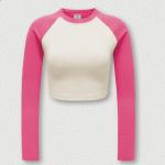 Autumn and Winter American Retro Color Contrast Long Sleeve Short Women′s T