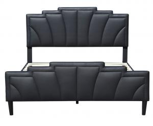 China Metal Platform Upholstered Bed Frame OEM Modern Queen Size PU Leather Black on sale