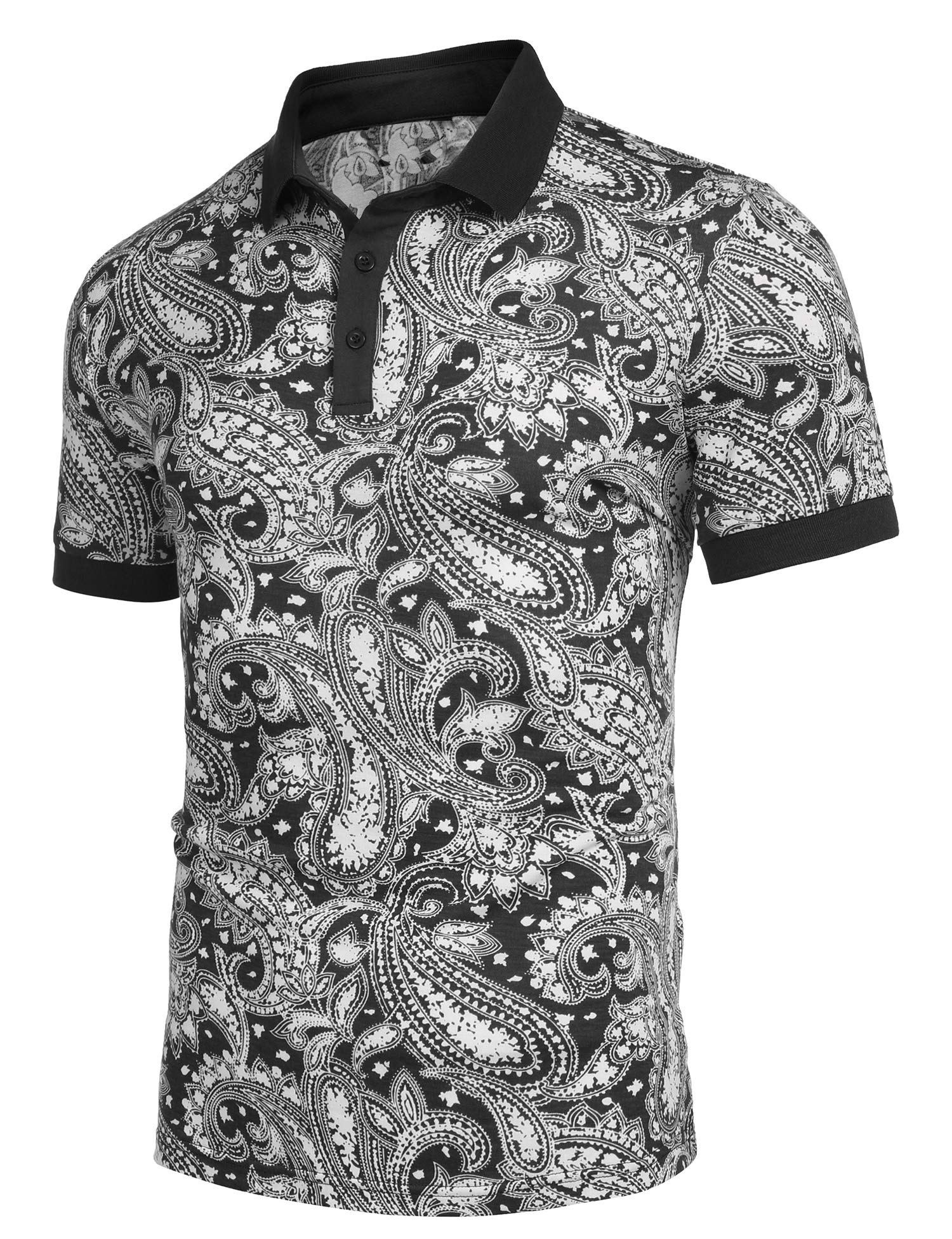 Knitted Fabric Custom Mens Slim Fit Paisley Polo T Shirts Floral Print Shirt MACTING