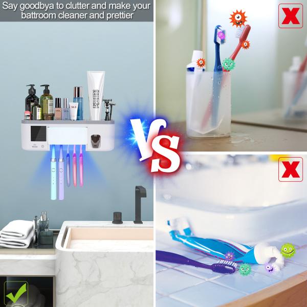 Wall Mounted UV Toothbrush Holder Bathroom Automatic Toothpaste Squeezer