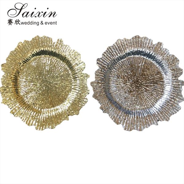 Cheap Wedding Decoration Supplies Acrylic Gold Charger Plate Wedding Plastic