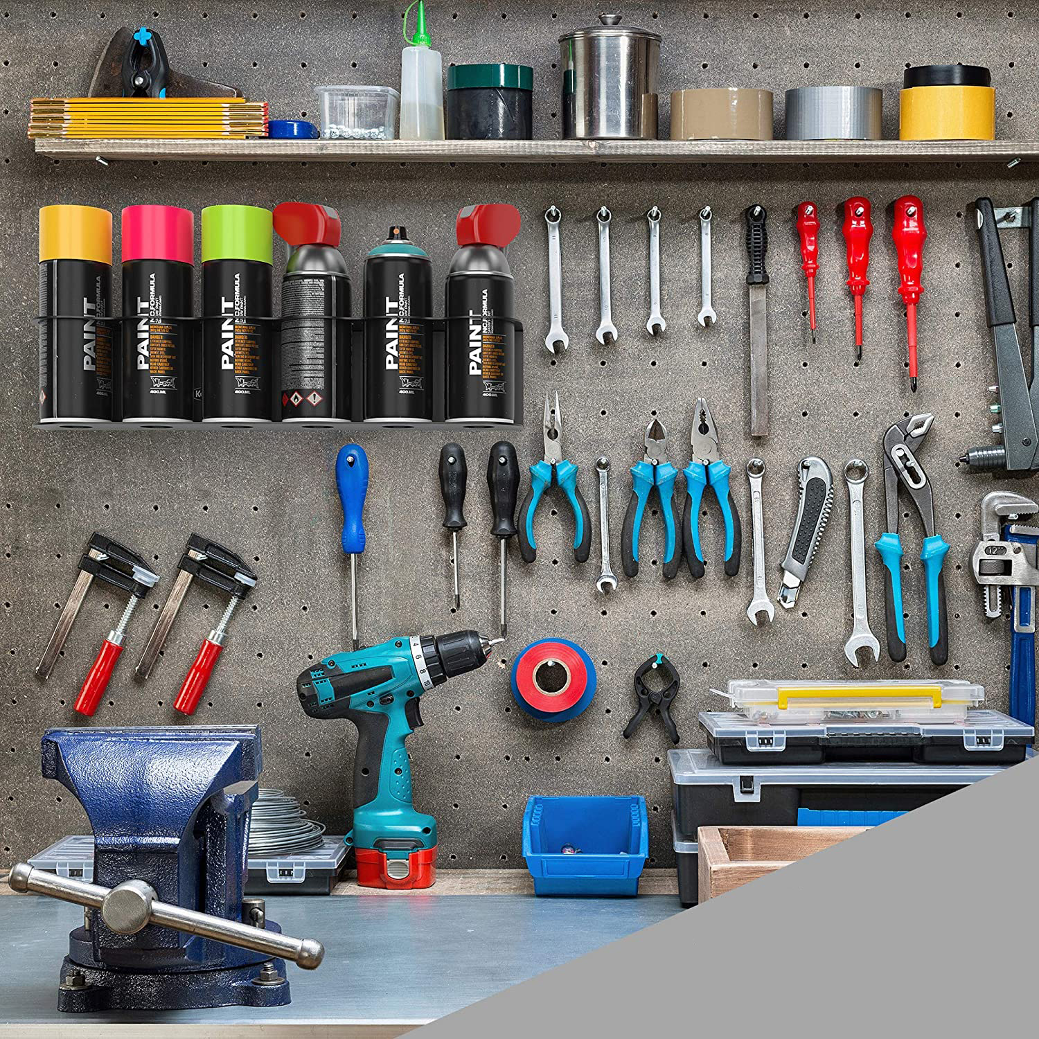Garage Spray Can Organizer Heavy Duty Metal Construction Wall Mountable Display 6 Bottles