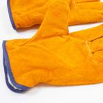 Winter Fleece Lined Leather Gloves , Yellow High Temperature BBQ Gloves