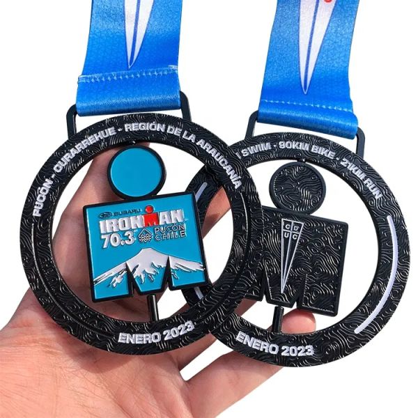 Custom Logo Zinc Alloy Gold Plated Award Medal for Sports Events with Ribbon