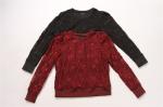 Red Elegant Womens Lace Long Sleeve Top 65% Cotton 35% Nylon