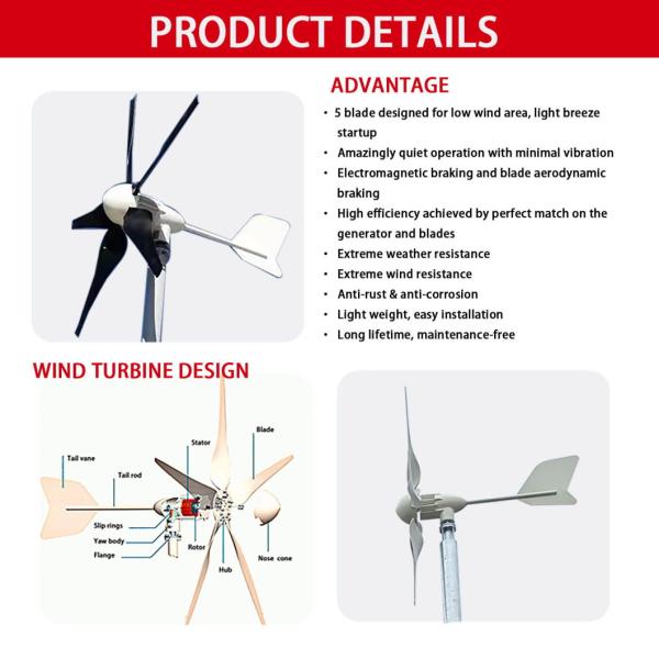 Residential Homes Solar Wind Generator Horizontal Rotating Shaft