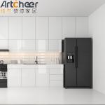 Small Open Kitchen Cabinet Set with Modern High Gloss White Cabinet and Black