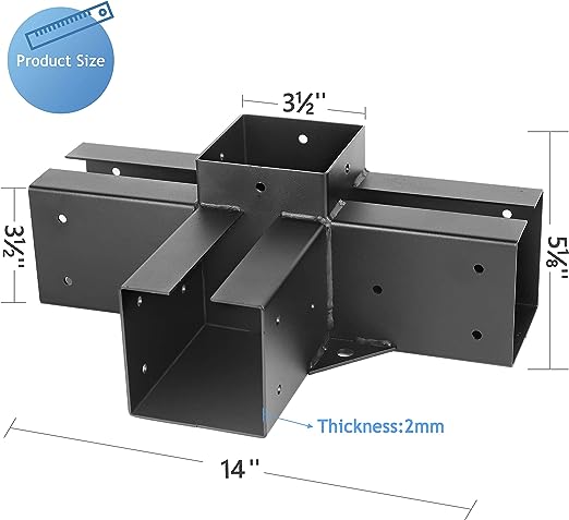 4 inch Black Powder Coating Metal Wood DIY Pergola Hardware Kit for Heavy Duty Gazebo