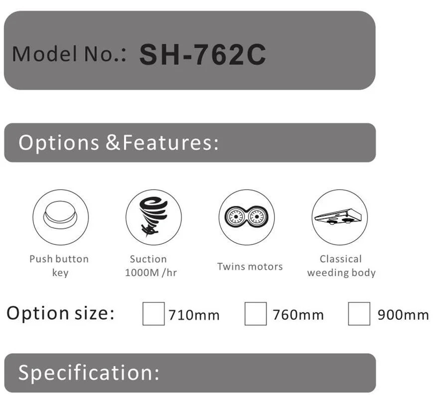 Stainless Steel Wall Mounted Slim Cooker Hood Twin Motor Black 220V - 240V