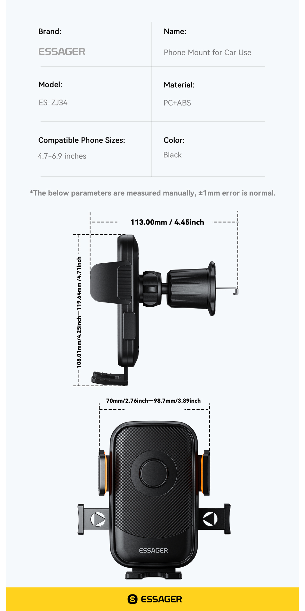 Essager ES-ZJ34 360 Flexible Adjustable Car Air Vent Mobile Phone Holder Stand