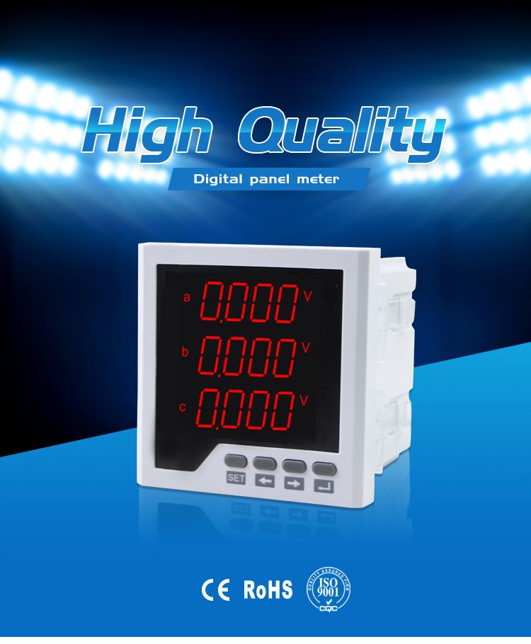 Three Phase LED display Multifunction Power Meter with 3 small LED tube display