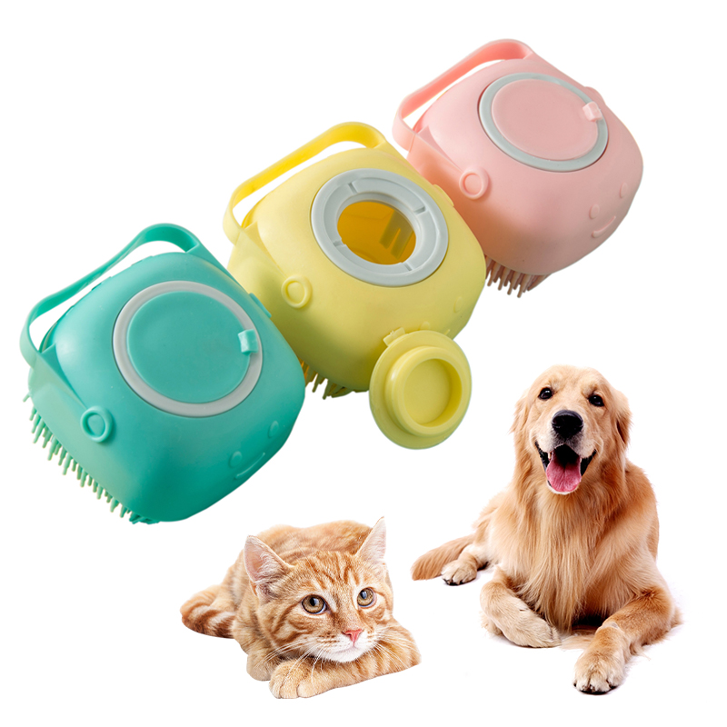 Blue Pink Shampoo Dispensing Brush Silicone Dog Bath Brush Custom