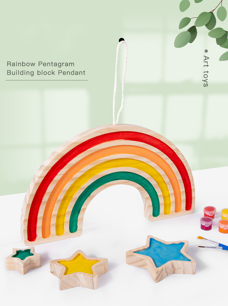 Wooden Rainbow Five Pointed Star Baby Developmental Toys Wall Hanging Graffiti Blocks