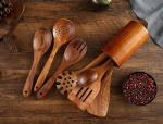 Eco Friendly Teak Wooden Utensil Set Multifunctional OEM Available