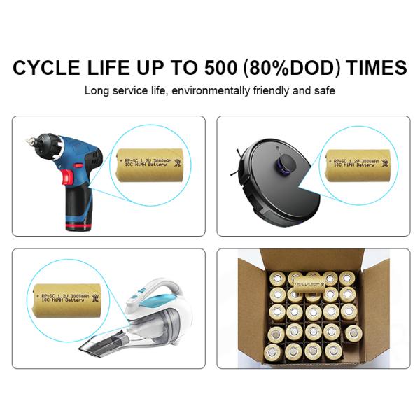 500 Cycle Nimh Sc Battery 3000mah 1.2v Rechargeable Battery Pack