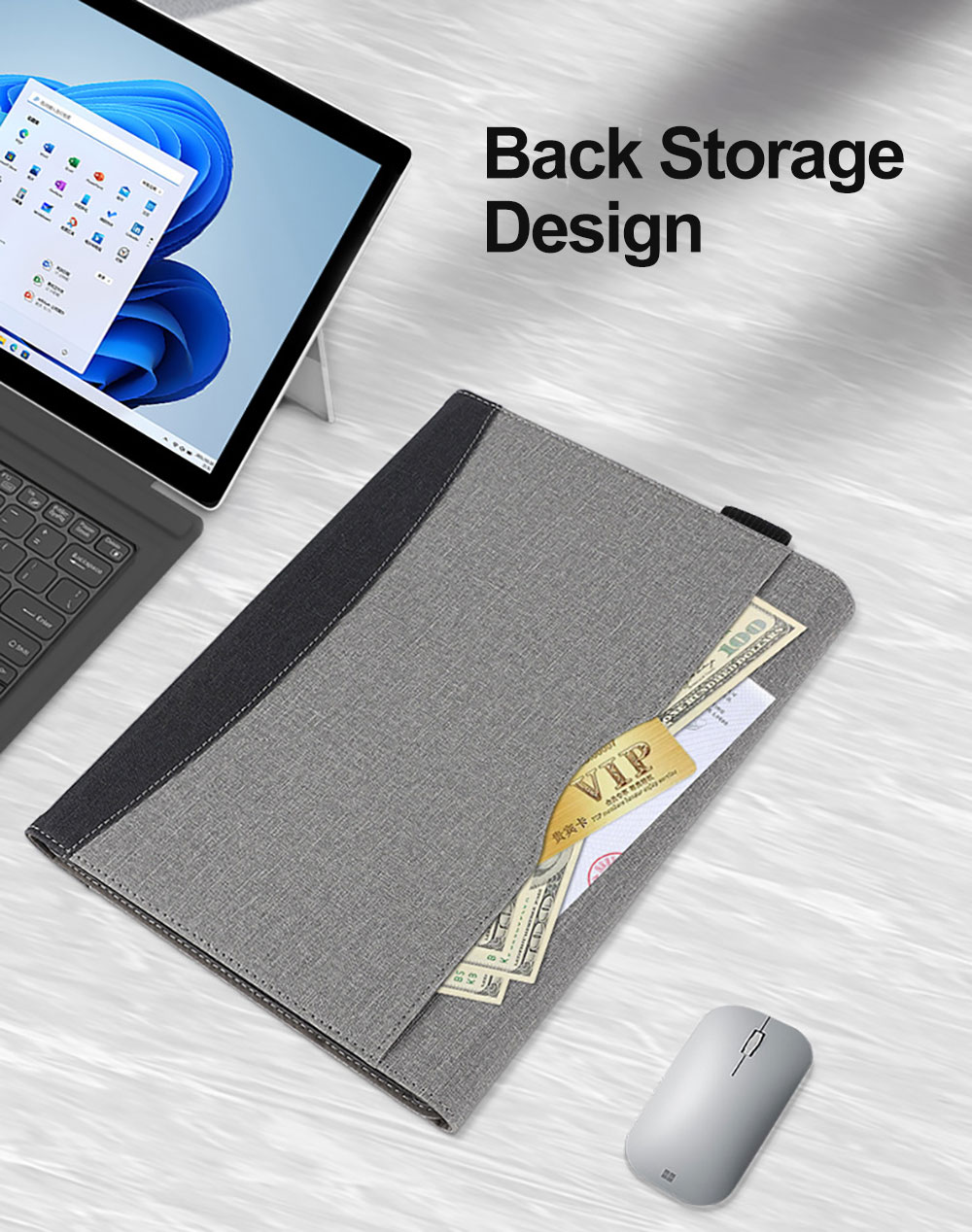 Custom Tailored Fabric Folio Protective Case for Microsoft Surface Go 1/2/3/4 10.5" Multi-Angle Stand,Stylus Loop&Card Pocket