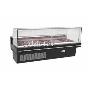 Wholesale Commercial butcher showcase refrigerator Right angle glass cooked food display chiller from china suppliers
