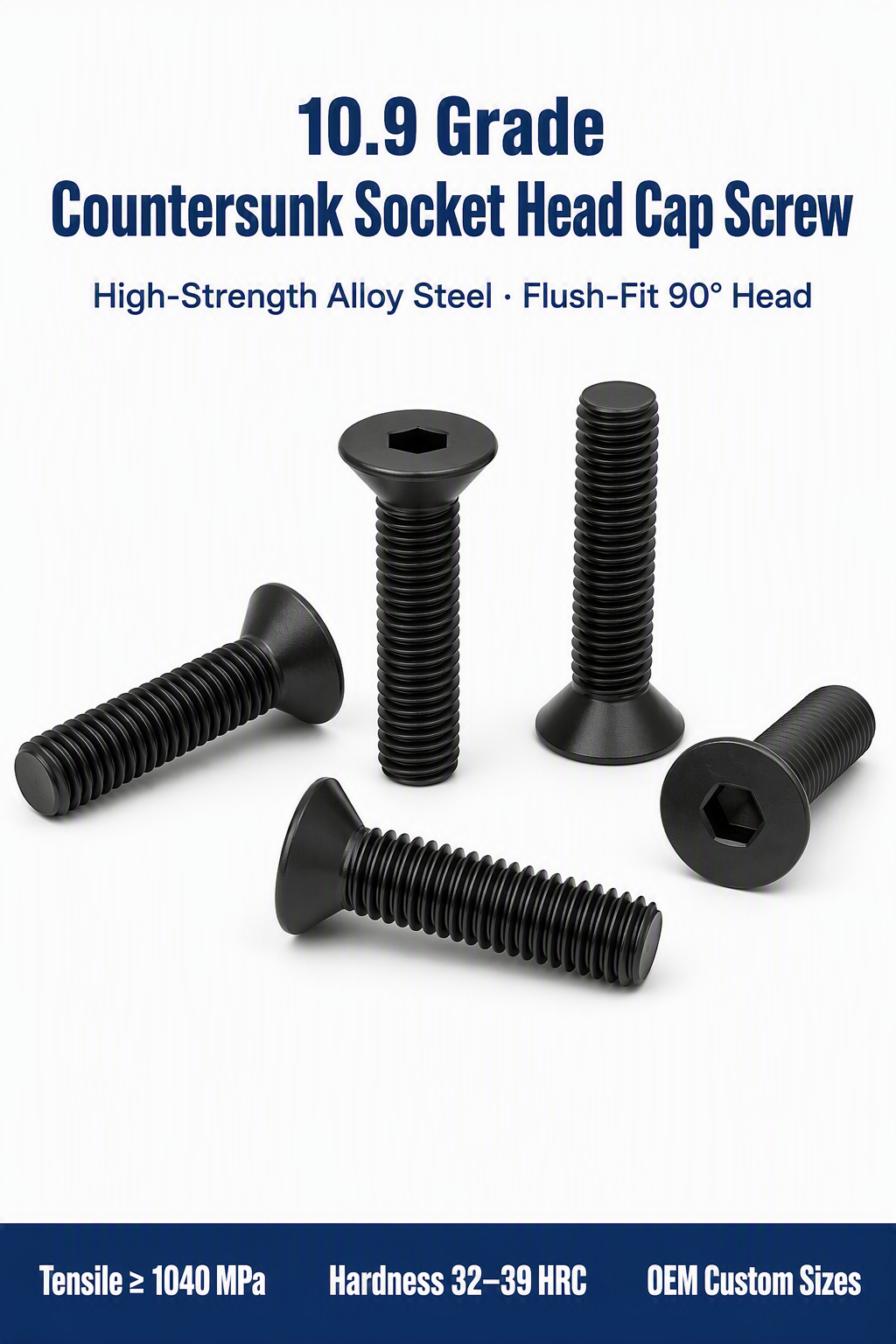 Class 10.9 black countersunk head hexagon socket head screws M2/M3/M4/M5 flat head screws and bolts M6/M8/M10/M12