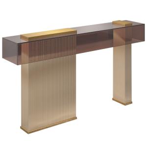 Wholesale Rectangle Stainless Steel Entrance Table Wall Table Brushed Gold Metal Base Acrylic Top Hotel Villa And Living Room Use from china suppliers