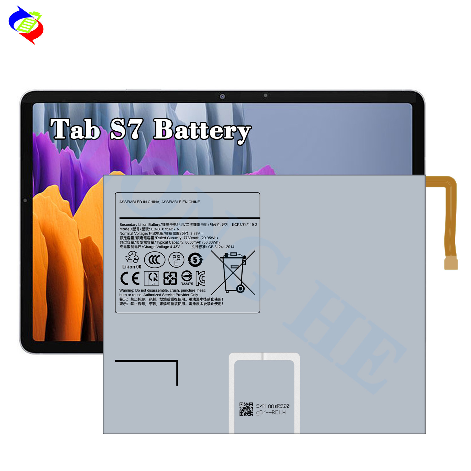 Brand new real capacity tablet digital battery replacement EB-BT875ABY for Samsung Galaxy Tab S7 SM--T870 3.85V 8000mAh
