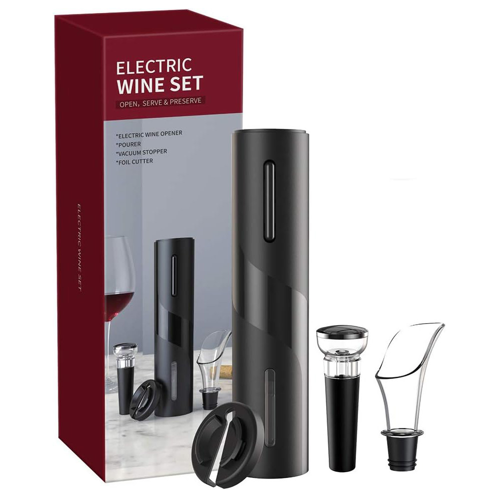 4 In 1 Electric Corkscrew Set With Foil Cutter Vacuum Cap Spout For Kitchen Home Bar