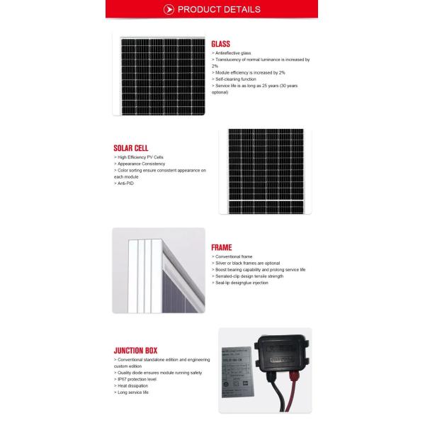 250W Pv Solar Module Panel Class a Anodic Oxidation Protection Grade IP68