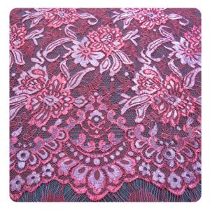 Wholesale Red Chantilly Silver Nylon Lace Fabric , Eyelash Lace Trim For Womens Dress from china suppliers