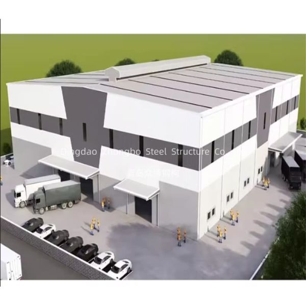 Completed steel structure building showcasing modern industrial design features